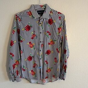 Paisley & Gray Striped Floral Shirt - Blue, White, Red